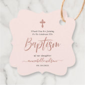 Étiquettes Cadeau Rose Or Et Rose Fille Baptême Merci (Dos)