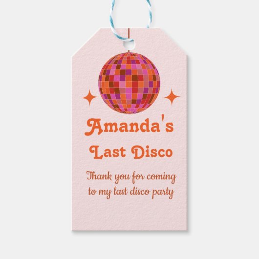 Étiquettes-cadeau Rose Orange Groovy Dernière disco Enterrement de v (Devant)