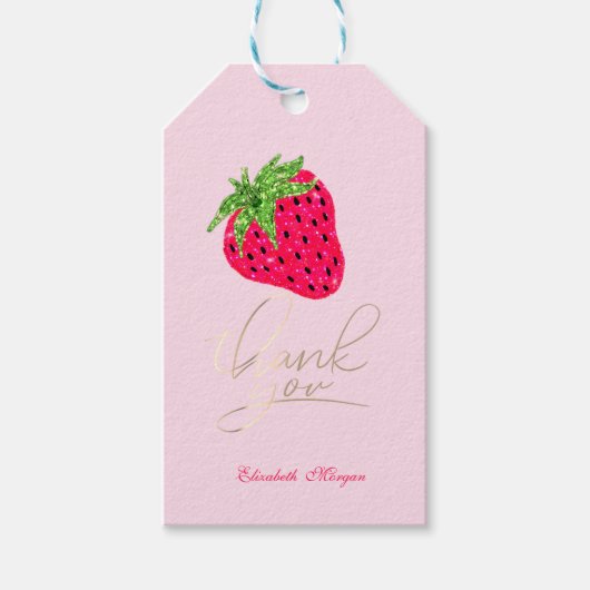 Étiquettes-cadeau Rose Pailleté Fraise Froid (Devant)