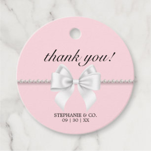 Étiquettes Cadeau Rose Pâle Élégant avec Nœud Blanc Tiffany Merci