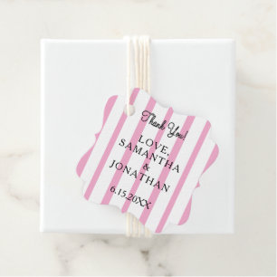 Étiquettes Cadeau Rose Pâle et Rayures Blanches Mariage de Plage Mer