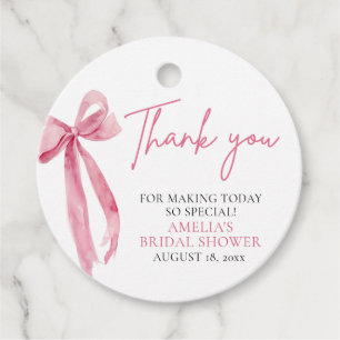 Étiquettes Cadeau Rose Pâle Ruban Elle Noue le Nœud Enterrement de V