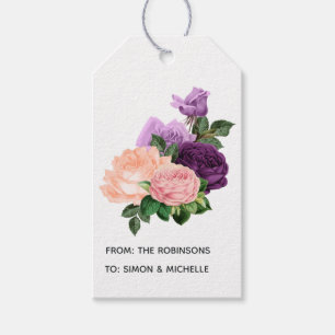 Étiquettes-cadeau Rose Pêche et Fleurs Mauves Lavande