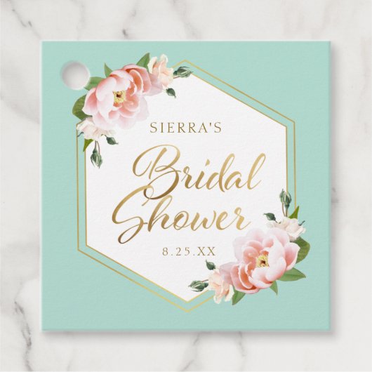 Étiquettes Cadeau Rose Poudré Vert Menthe Or Géométrique Réception d (Devant)