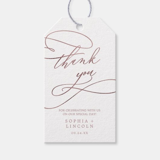 Étiquettes-cadeau Rose romantique Gold Calligraphie Merci Favoriser (Devant)