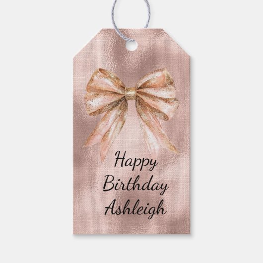 Étiquettes-cadeau Rose rose Blush Gold Bow Anniversaire (Devant)