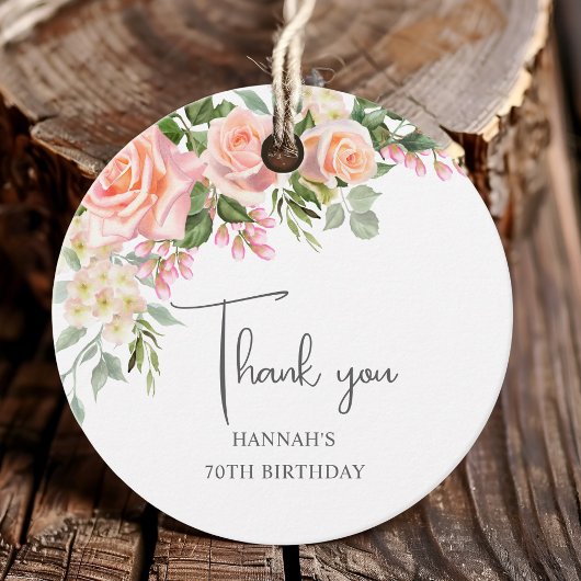 Étiquettes Cadeau Rose rose de Peach Floral 70e anniversaire