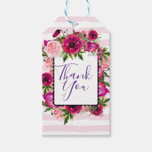 Étiquettes-cadeau Rose rose et Merci de bouquet de fleurs de pavot