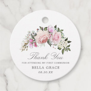 Étiquettes Cadeau Rose rose pâle Floral Premier Merci de communion