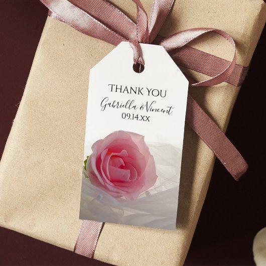 Étiquettes-cadeau Rose rose sur Merci Mariage blanc Favoriser les ét