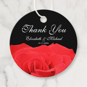 Étiquettes Cadeau Rose rouge et Merci Mariage noir