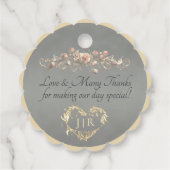Étiquettes Cadeau Rose Scroll & Monogram - Sauge à festons (Dos)