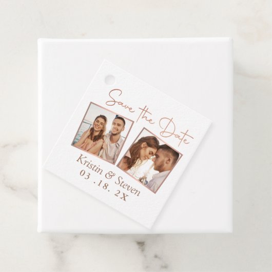 Étiquettes Cadeau Rose tendance Gold 2 Photo Enregistrer La Date Fav (En situation)