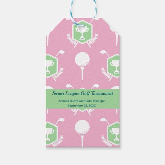Étiquettes-cadeau Rose & Vert - Fête de Golf (Devant)