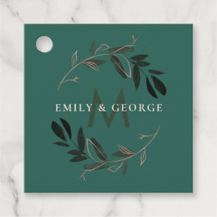 ÉTIQUETTES CADEAU ROSE VERT GOLD FOLIAGE MONOGRAM WREATT MARIAGE