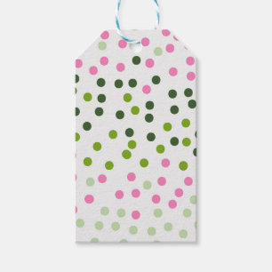 ÉTIQUETTES-CADEAU ROSE VERT POIS BLANC