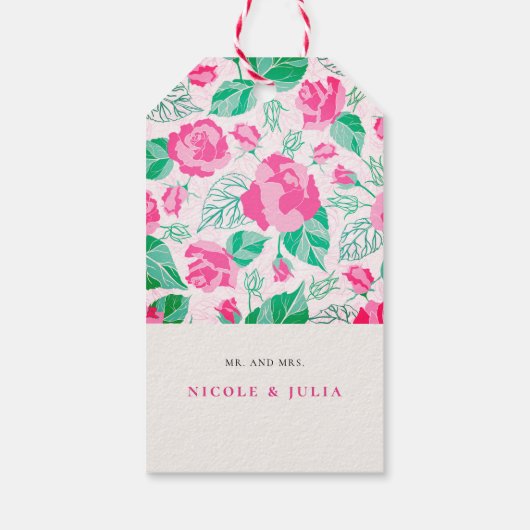 Étiquettes-cadeau Rose Vert Rose Pétales Fleurs Jardin Mariage (Dos)