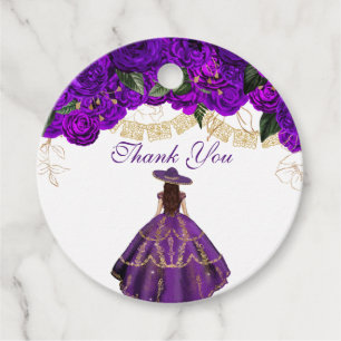 Étiquettes Cadeau Rose violet élégant Floral Charro Quinceanera
