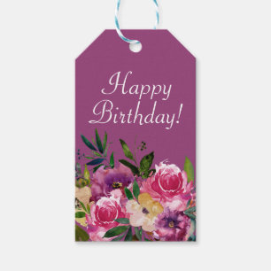 Étiquettes-cadeau Rose violet jaune Floral Anniversaire Joyeux Anniv
