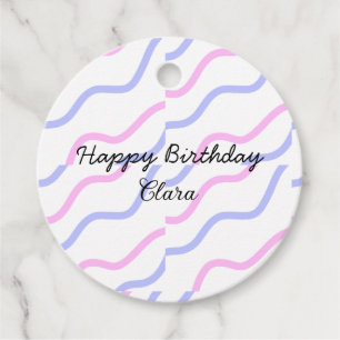 Étiquettes Cadeau Rose violet rayures heureux anniversaire ajouter n