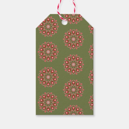 Étiquettes-cadeau Rosemaling vert olive (Devant)