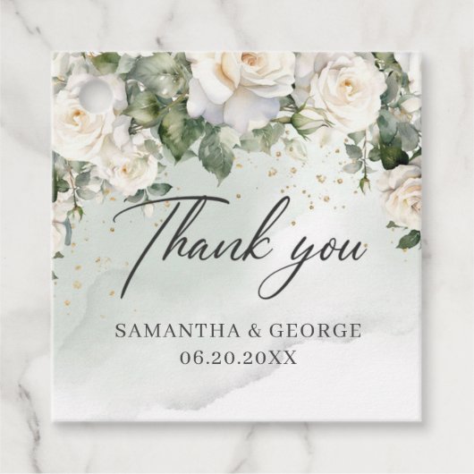 Étiquettes Cadeau Roses blanches bohème et verdure des eucalyptus (Devant)