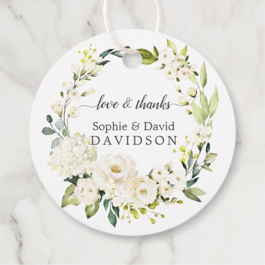 Étiquettes Cadeau Roses blanches délicates Hydrangea Mariage or (Dos)