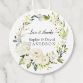 Étiquettes Cadeau Roses blanches délicates Hydrangea Mariage or (Devant)