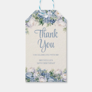 Étiquettes-cadeau Roses blanches et bleu poussiéreux 50e anniversair