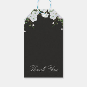 Étiquettes-cadeau Roses blanches Floral & Gris Charbon Élégant Cadea