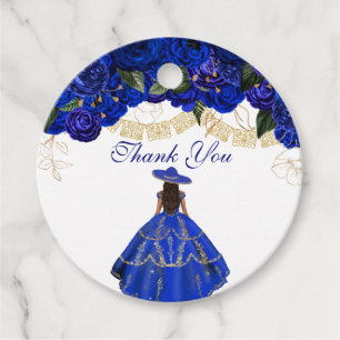 Étiquettes Cadeau Roses Bleus Élégant Floral Charro Quinceanera