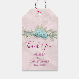 Étiquettes-cadeau Roses bleus et de la Couronne Floral Bouquet Mari