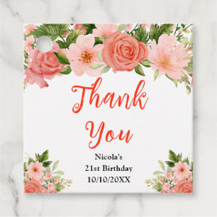 Étiquettes Cadeau Roses corail rouges Anniversaire Merci