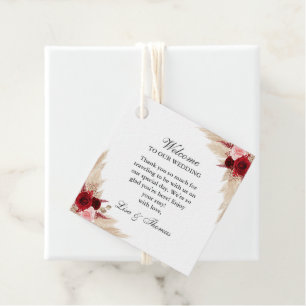 Étiquettes Cadeau Roses de Bourgogne et Pampas Mariage en herbe Bien