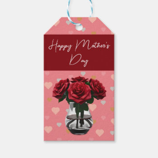 Étiquettes-cadeau Roses de la Fête des Mères en vase coeur motif
