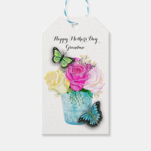 Étiquettes-cadeau Roses de ressort du jour de mère dans le vase ave