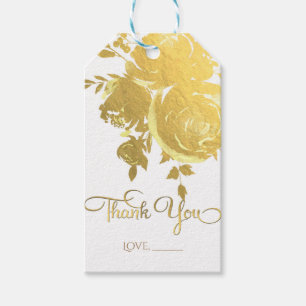 Étiquettes-cadeau Roses Dorées Faux Feuille Élégant Moderne Floral M