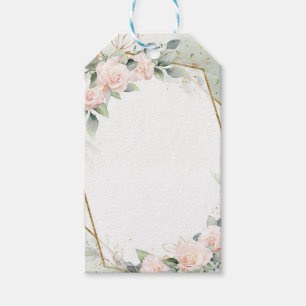 Étiquettes-cadeau Roses églantines eucalyptus or Baby Shower bohème