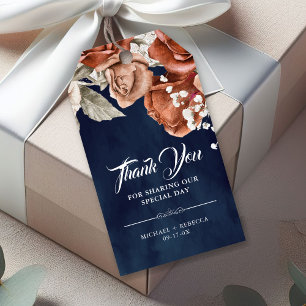 Étiquettes-cadeau Roses en terre cuite orange brûlé Mariage Navy