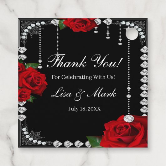 Étiquettes Cadeau Roses Et Diamants Rouges Romantiques (Dos)