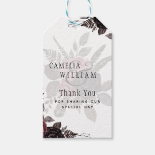 Étiquettes-cadeau Roses noirs de Bourgogne foncée Mariage automne hi