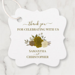 Étiquettes Cadeau Roses or et jaune Elégant Merci de mariage