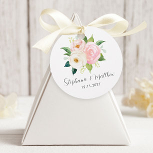 Étiquettes Cadeau Roses rose pâle Mariage botanique floral