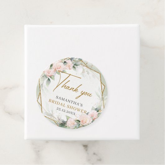 Étiquettes Cadeau Roses rose rousse rustique cadre or douche nuptial (En situation)