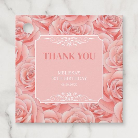 Étiquettes Cadeau Roses roses fleuries Merci d'anniversaire (Devant)