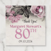 Étiquettes Cadeau Roses roses vintages 80e anniversaire (Dos)