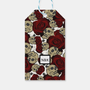 Étiquettes-cadeau Roses Rouges & Crânes Floral Noir Gothique Blanc