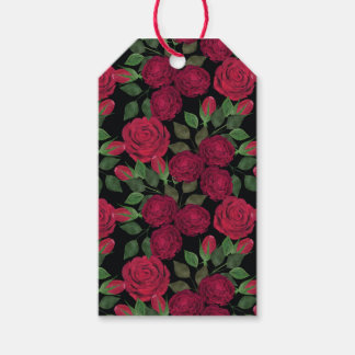 Étiquettes-cadeau Roses rouges sur noir.