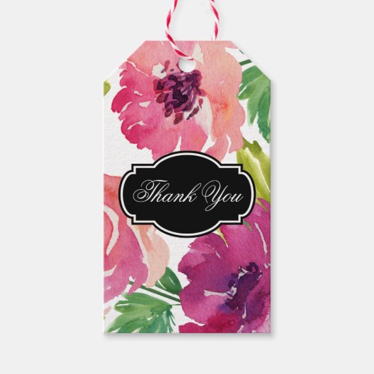 Étiquettes-cadeau Rosy Rose Aquarelle Merci Floral (Devant)