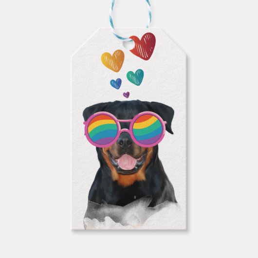 Étiquettes-cadeau Rottweiler Chien avec Coeurs Saint-Valentin (Devant)
